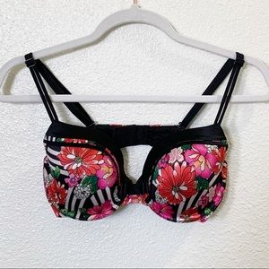 Victoria's Secret Lined Demi Bra Floral Striped Black 34D